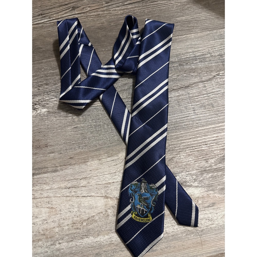 Harry Potter Ravenclaw House Tie Navy Blue Silver Striped Crest Cosplay Mens